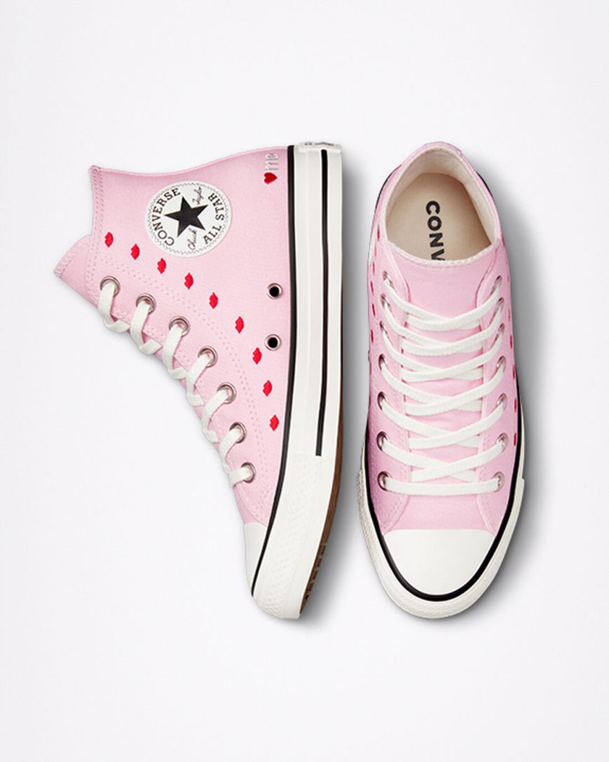 Tenis Converse Chuck Taylor All Star Embroidered Lips Cano Alto Feminino Rosa Branco | PT R0P9078